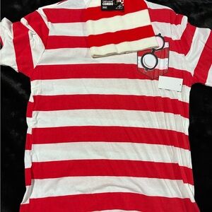 Combo adult Red & White Striped Tee with Pocket Graphic